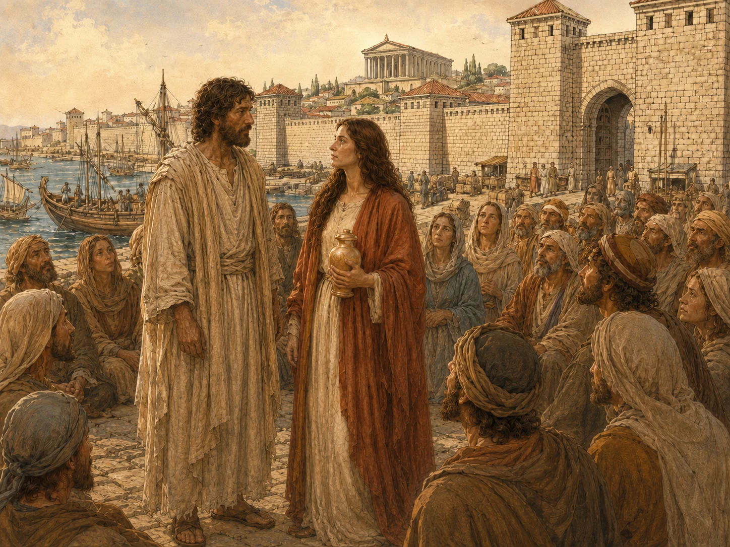 Mary Magdalene and Lazarus preaching on the harbour of ancient Marseille