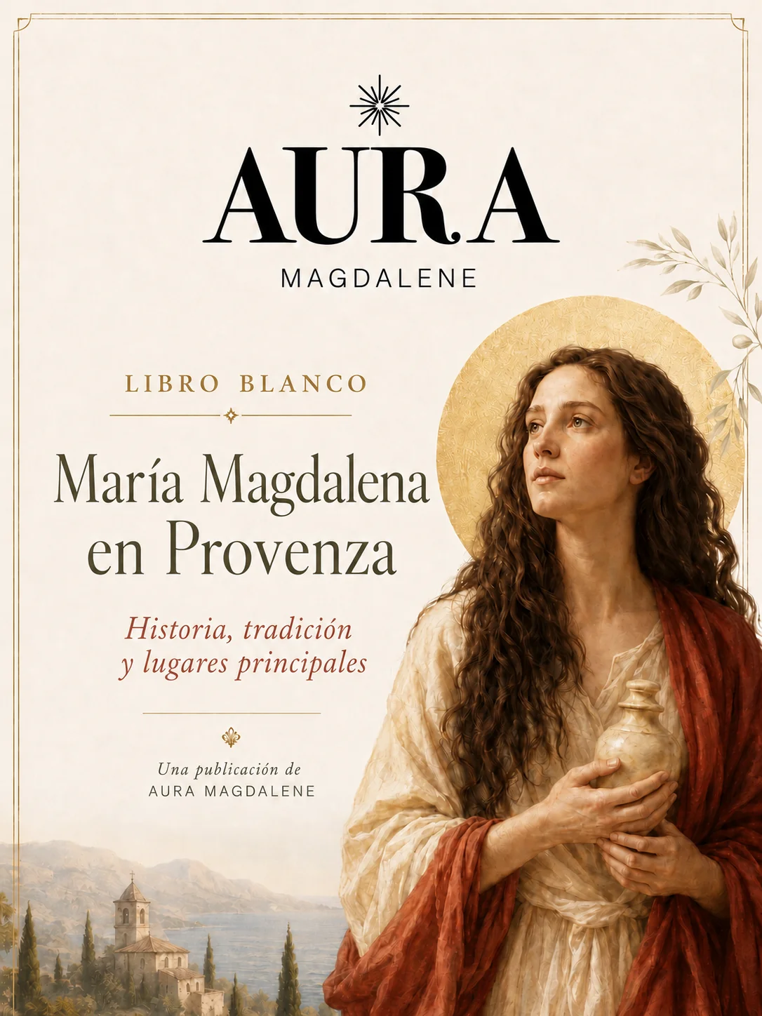 Portada del libro blanco María Magdalena en Provenza de Aura Magdalene